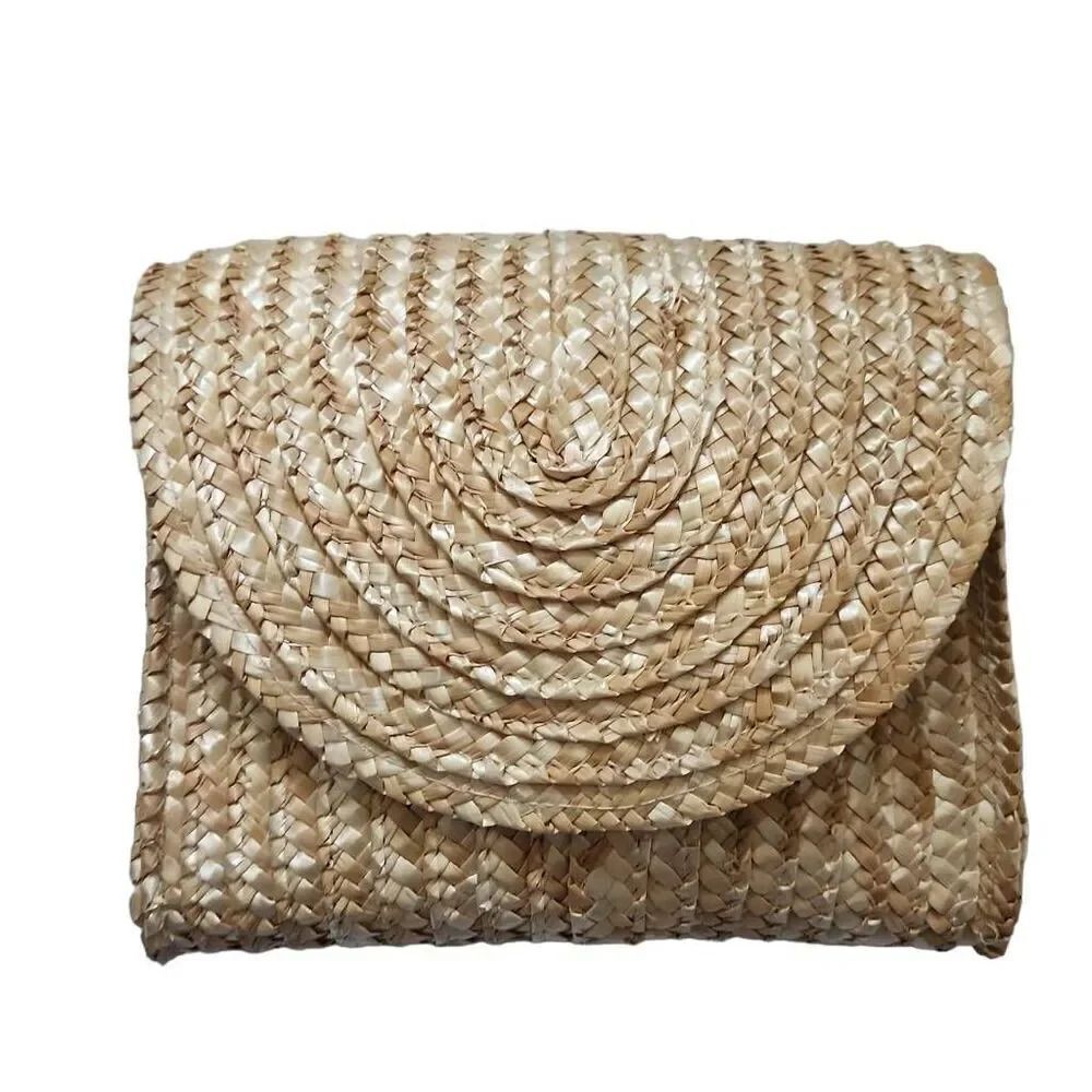 EWC Straw Fold over Clutch Bag